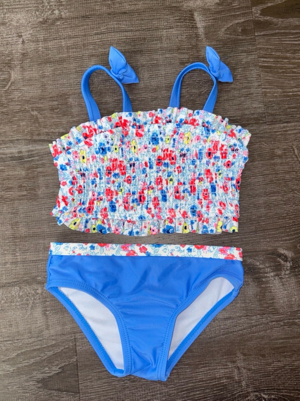wonder nation Blue Floral Smocked Two-Piece Swim Set